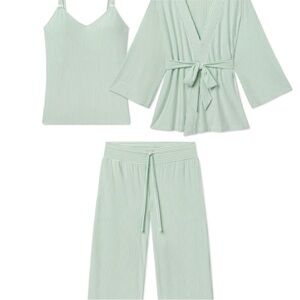 Women's Lake Maternity Mint Green Ribbed 3-Piece Sleep Set